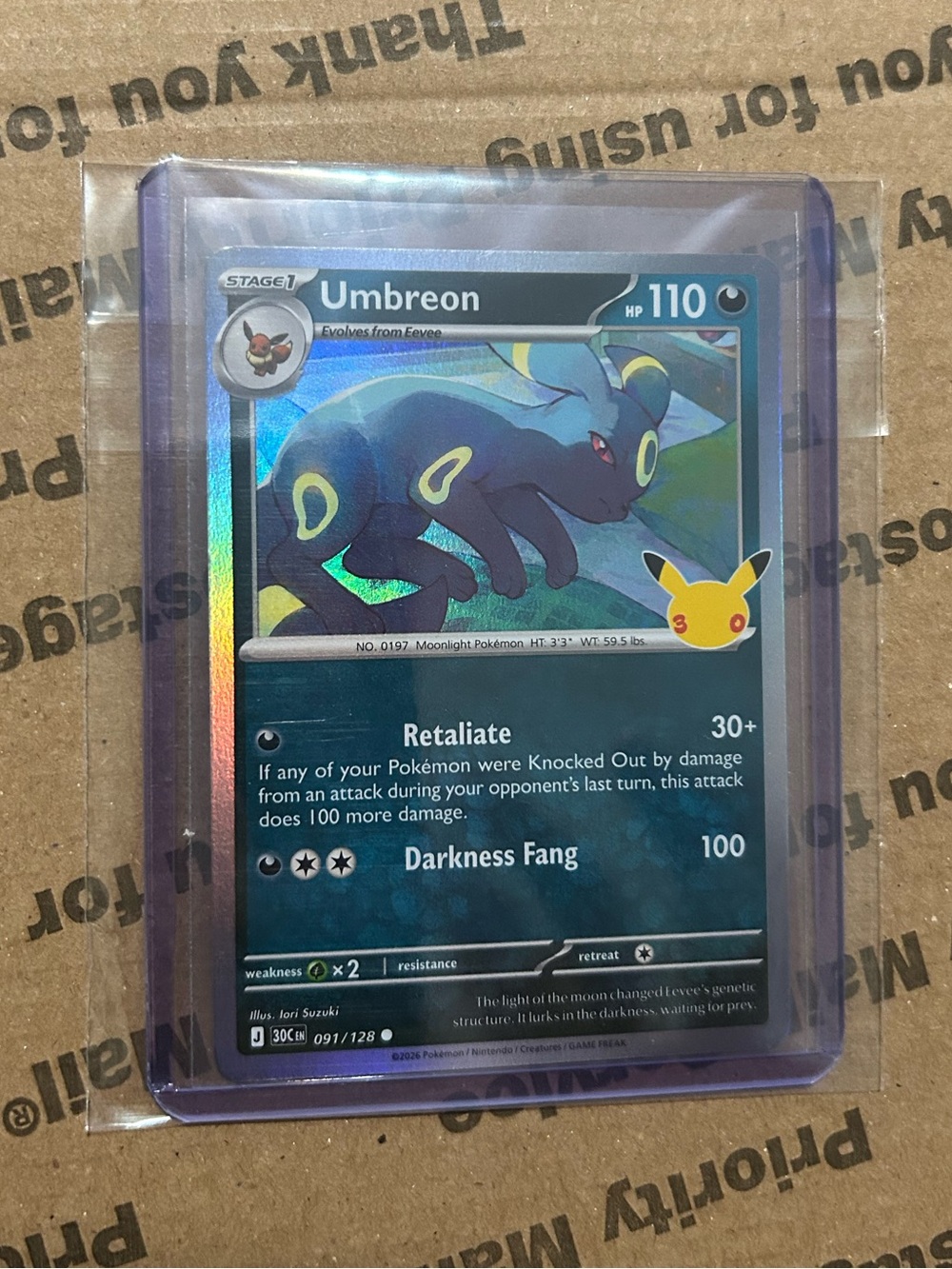 Holo Umbreon Card No. 091/128 • 30th Celebration Pokemon TCG